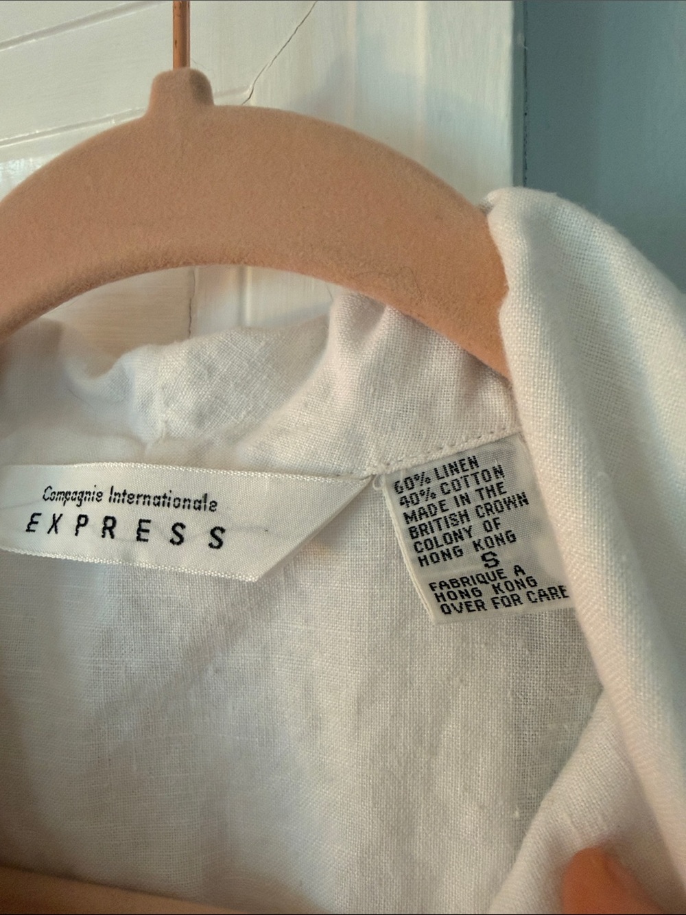 VINTAGE EXPRESS LINEN SHIRT IVORY SHORT SLEEVE BOXY CROP WOMENS SMALL - Picture 3 of 4